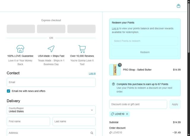 LoveHandle checkout page showing LoveHandle discount code box | Screenshot taken by SimplyCodes community member on Sep 2, 2025