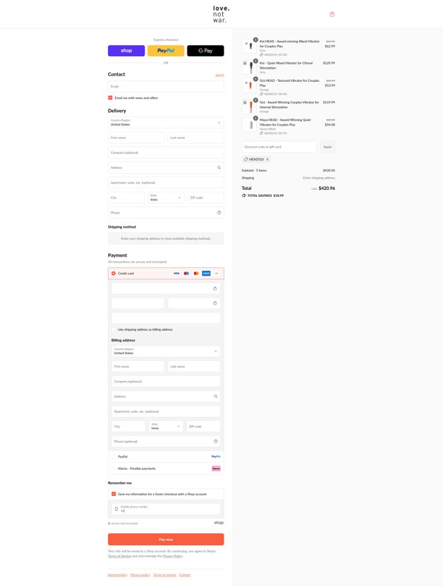 Love Not War checkout page showing Love Not War promo code box | Screenshot taken by SimplyCodes community member on Sep 3, 2025