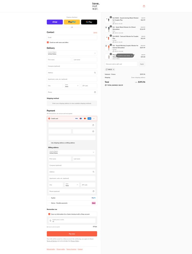 Love Not War checkout page showing Love Not War promo code box | Screenshot taken by SimplyCodes community member on Sep 3, 2025