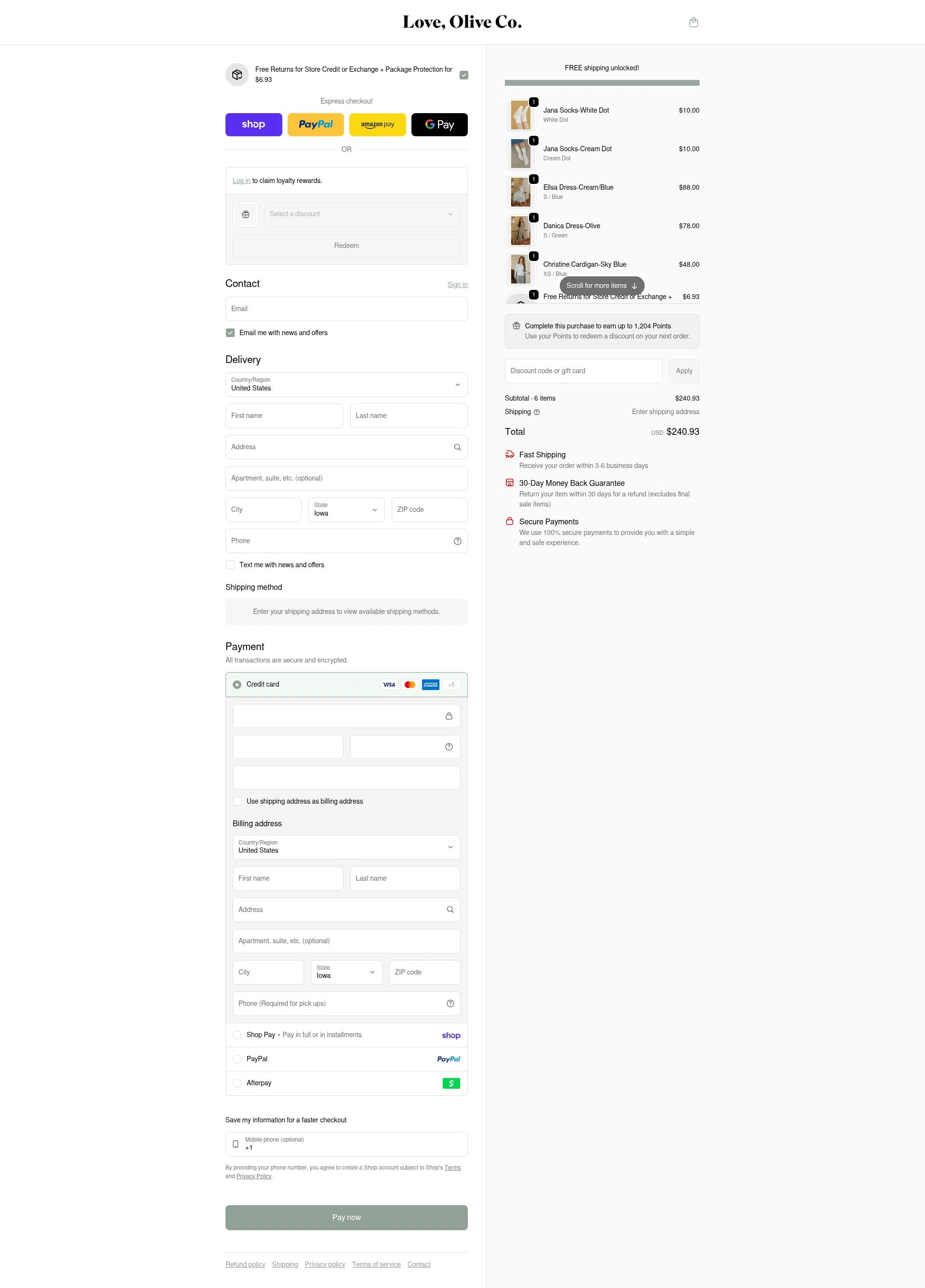 Love Olive Co checkout page showing Love Olive Co discount code box | Screenshot taken by SimplyCodes community member on Feb 12, 2026