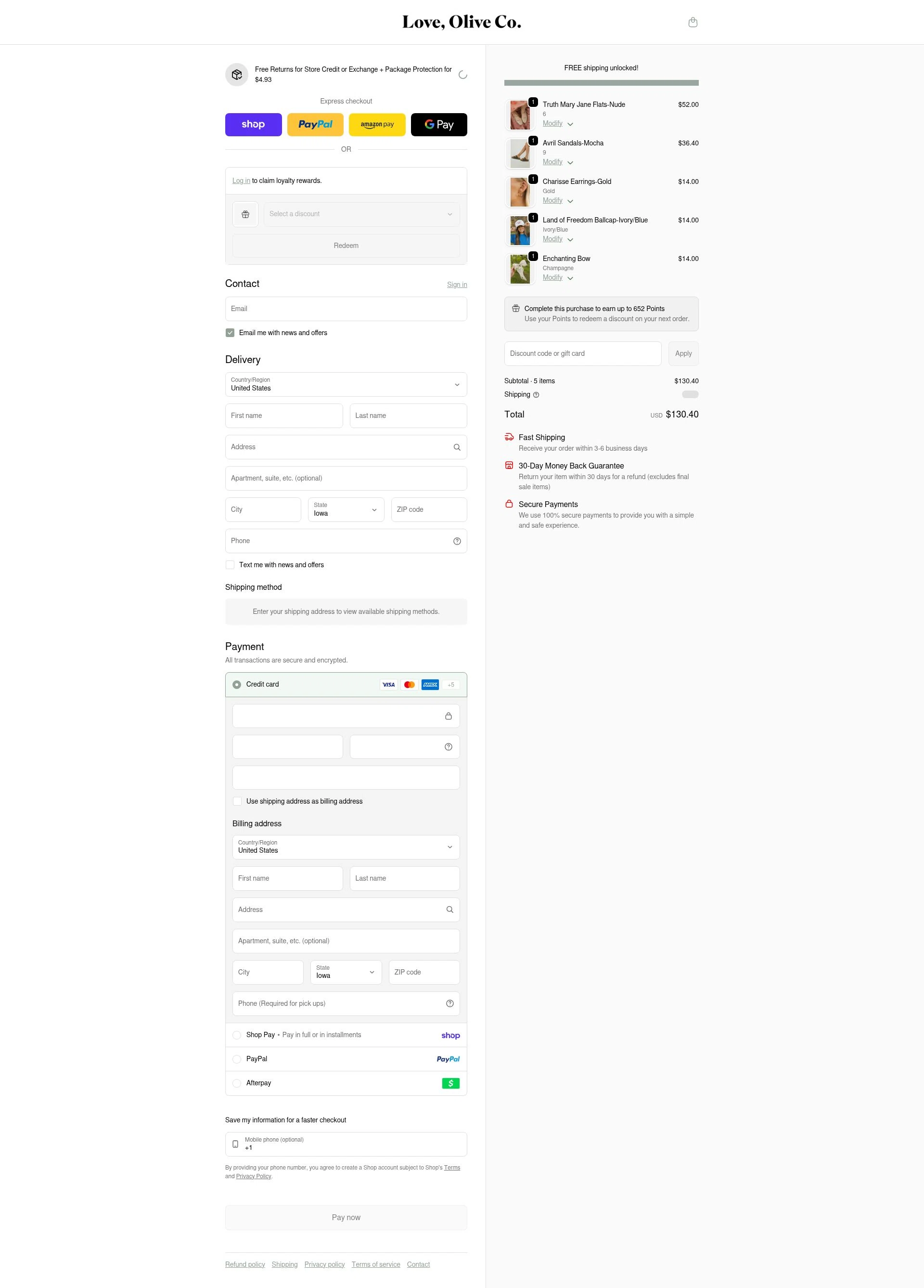 Love Olive Co checkout page showing Love Olive Co discount code box | Screenshot taken by SimplyCodes community member on Feb 20, 2026