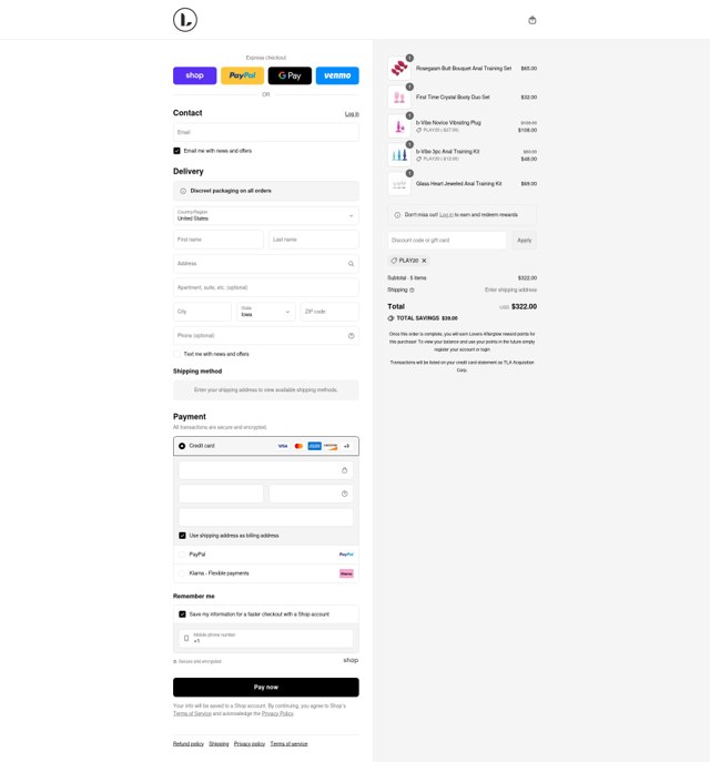 Lovers checkout page showing Lovers discount code box | Screenshot taken by SimplyCodes community member on Aug 31, 2025