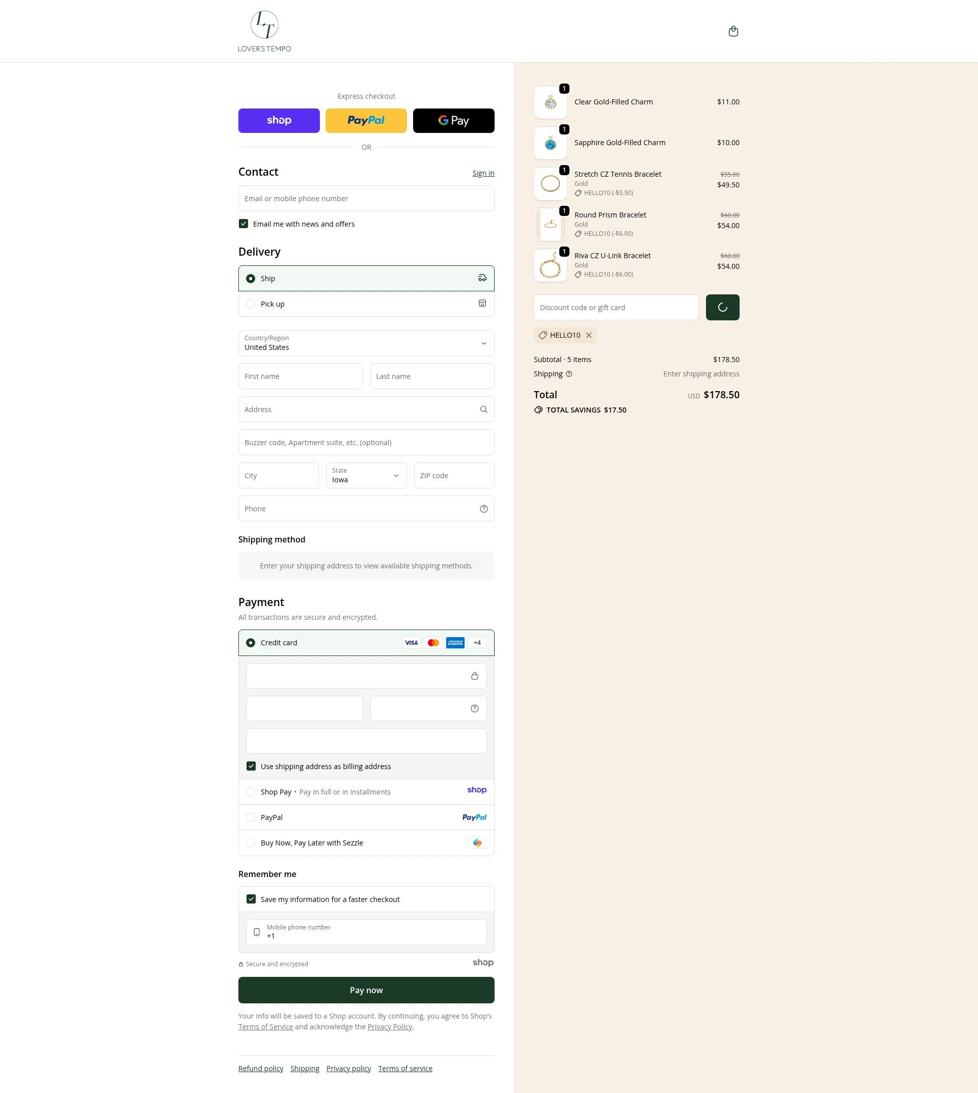 Lover's Tempo checkout page showing Lover's Tempo discount code box | Screenshot taken by SimplyCodes community member on Dec 31, 2025