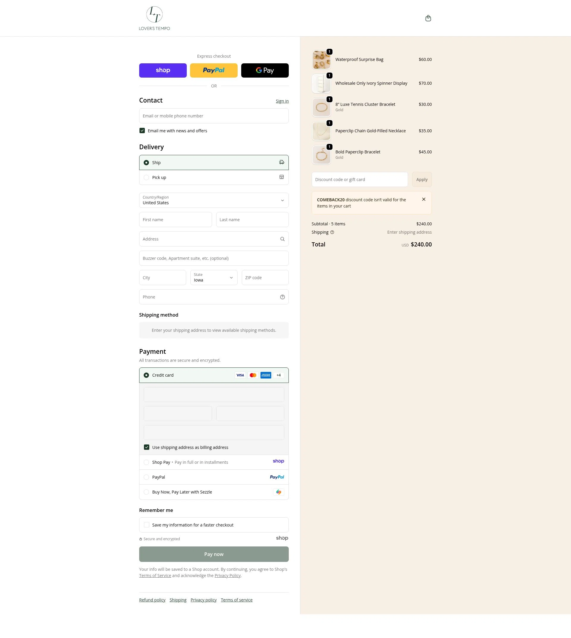 Lover's Tempo checkout page showing Lover's Tempo discount code box | Screenshot taken by SimplyCodes community member on Dec 26, 2025