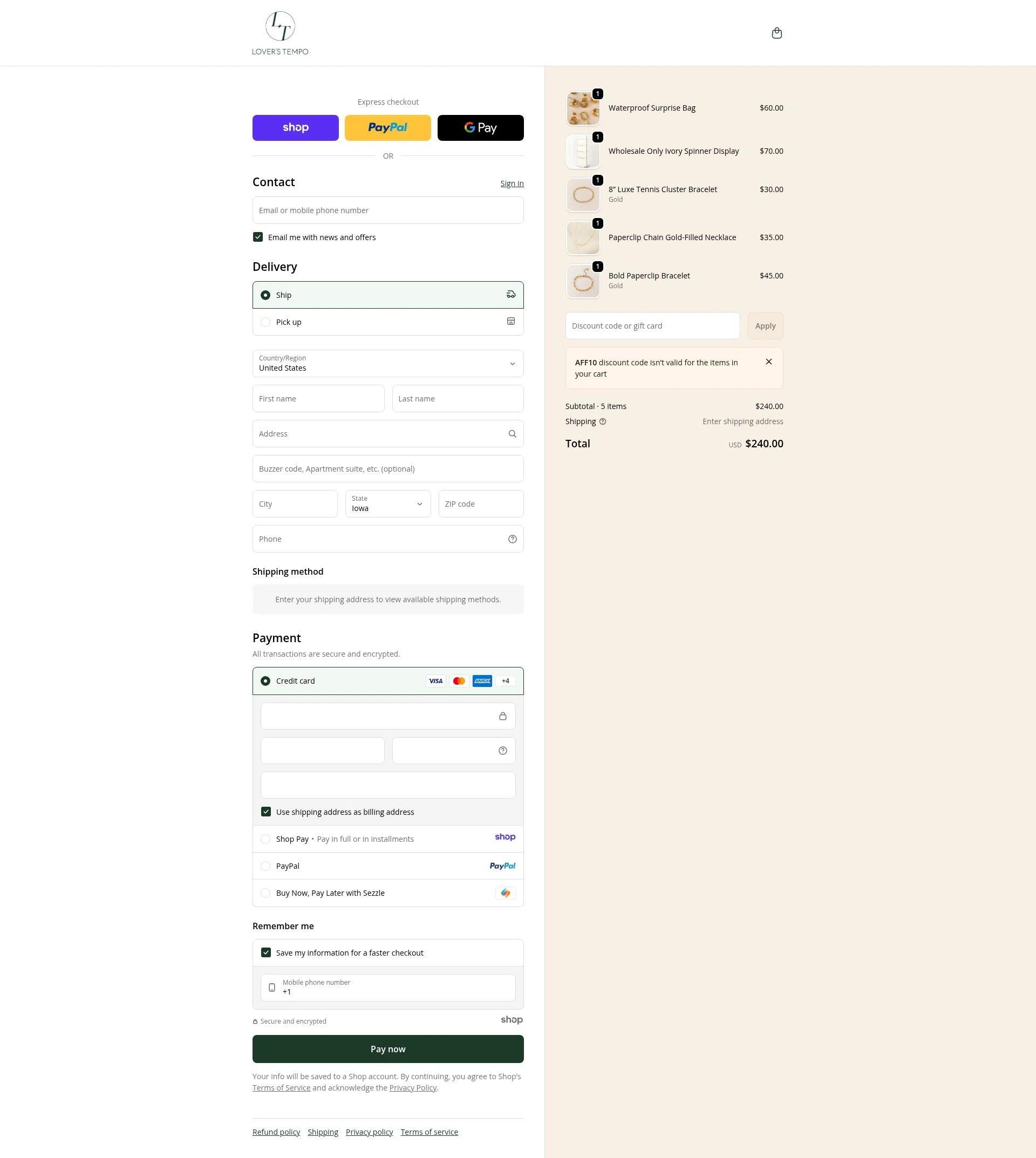 Lover's Tempo checkout page showing Lover's Tempo discount code box | Screenshot taken by SimplyCodes community member on Dec 26, 2025