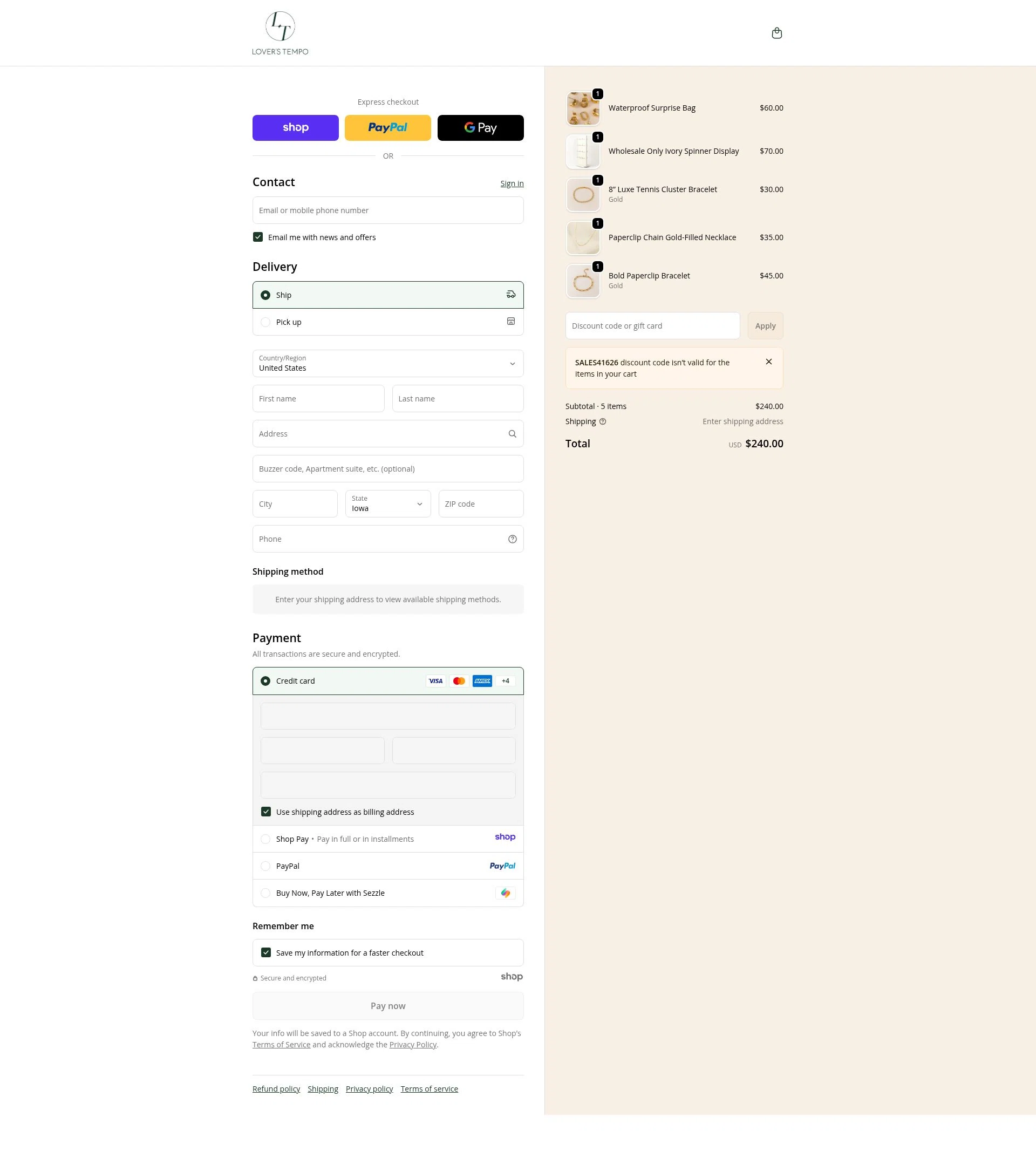 Lover's Tempo checkout page showing Lover's Tempo discount code box | Screenshot taken by SimplyCodes community member on Dec 26, 2025
