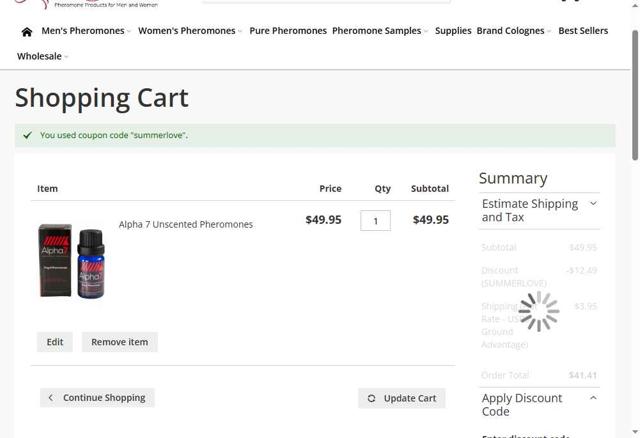 Love Scent checkout page showing Love Scent coupon code box | Screenshot taken by SimplyCodes community member on Aug 9, 2025
