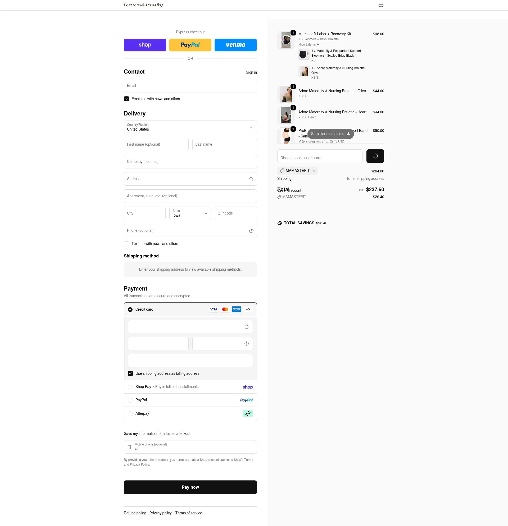 LoveSteady checkout page showing LoveSteady discount code box | Screenshot taken by SimplyCodes community member on Feb 14, 2026