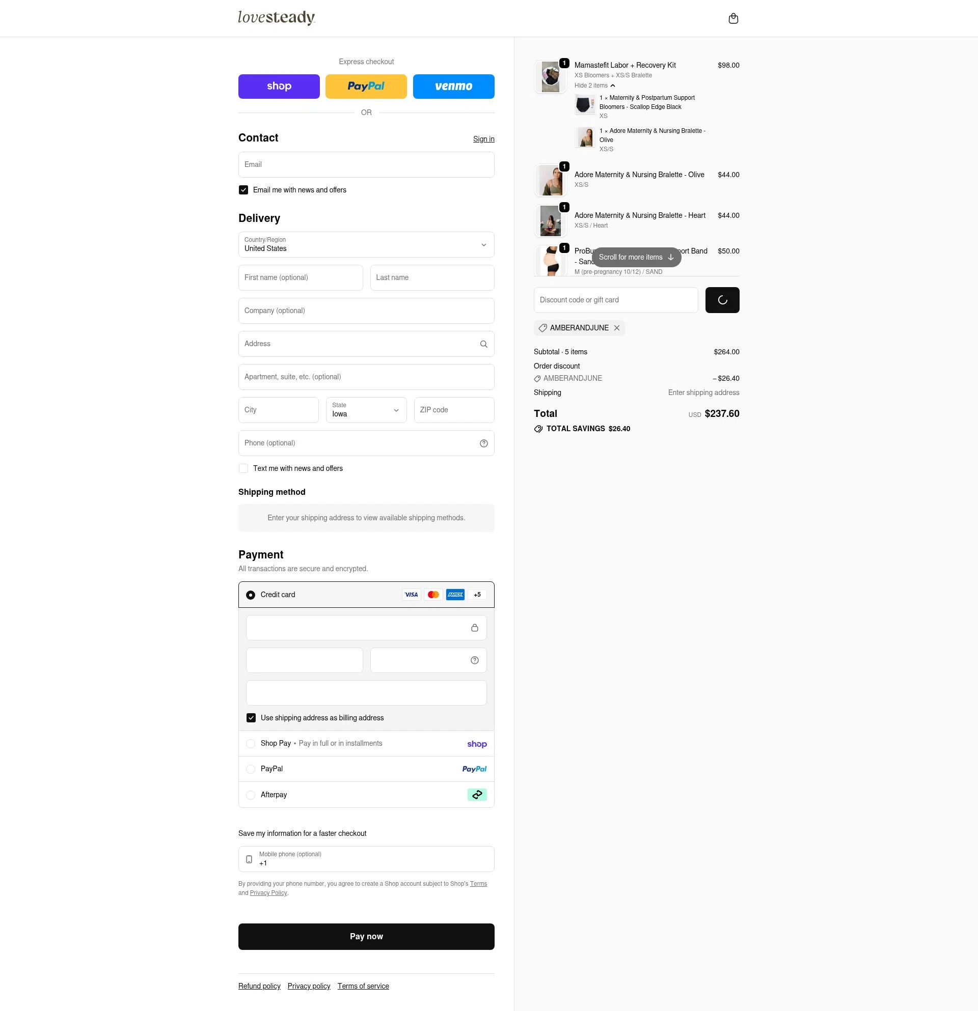 LoveSteady checkout page showing LoveSteady discount code box | Screenshot taken by SimplyCodes community member on Feb 14, 2026