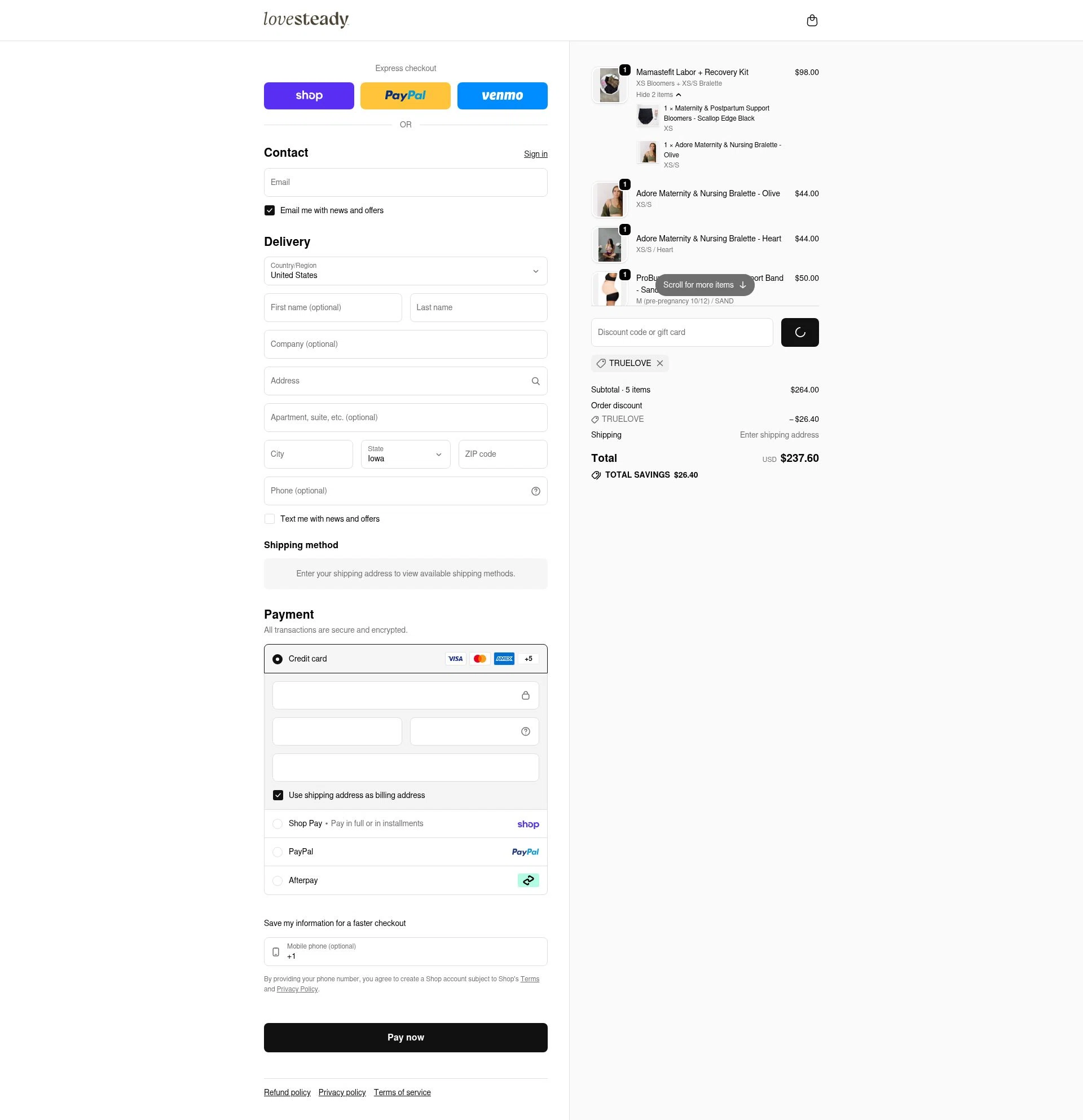 LoveSteady checkout page showing LoveSteady discount code box | Screenshot taken by SimplyCodes community member on Feb 14, 2026
