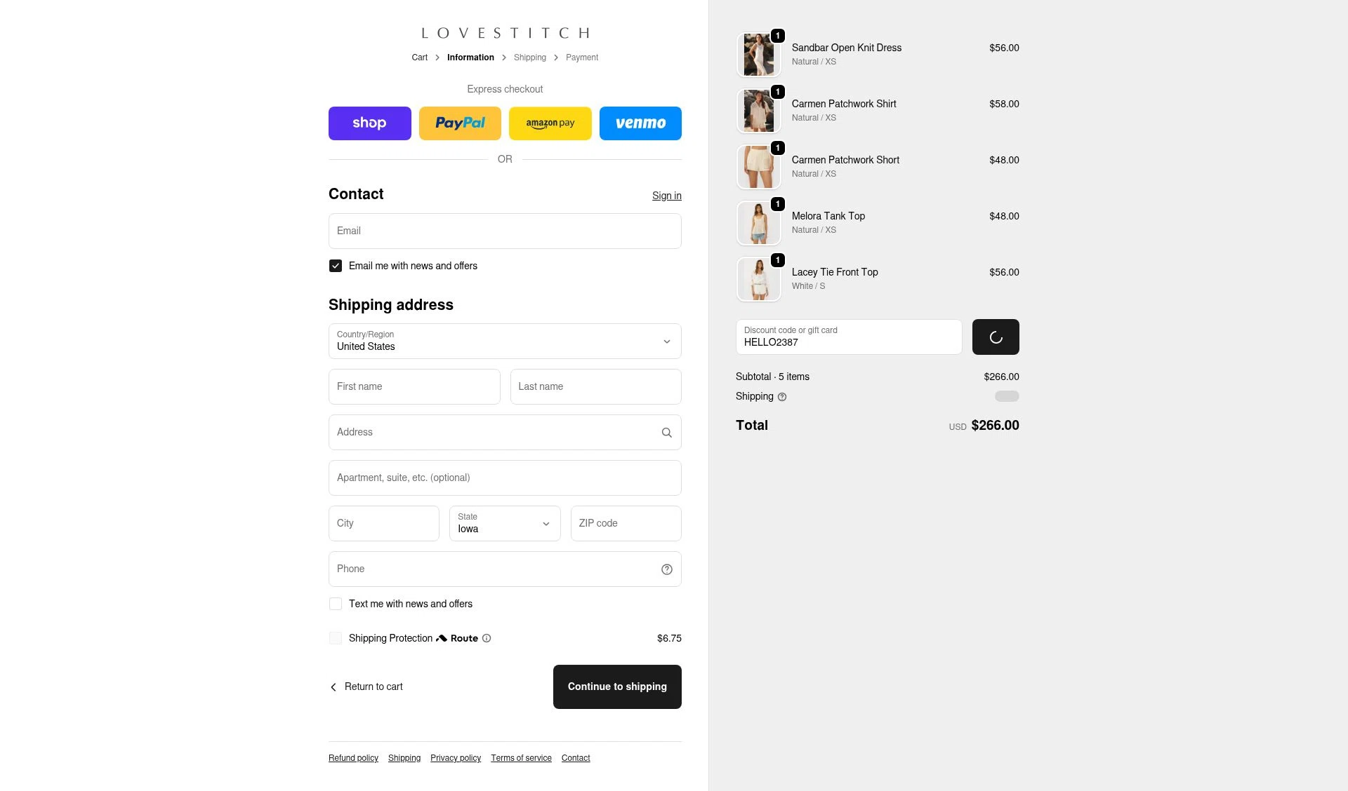 Lovestitch checkout page showing Lovestitch coupon code box | Screenshot taken by SimplyCodes community member on Feb 9, 2026