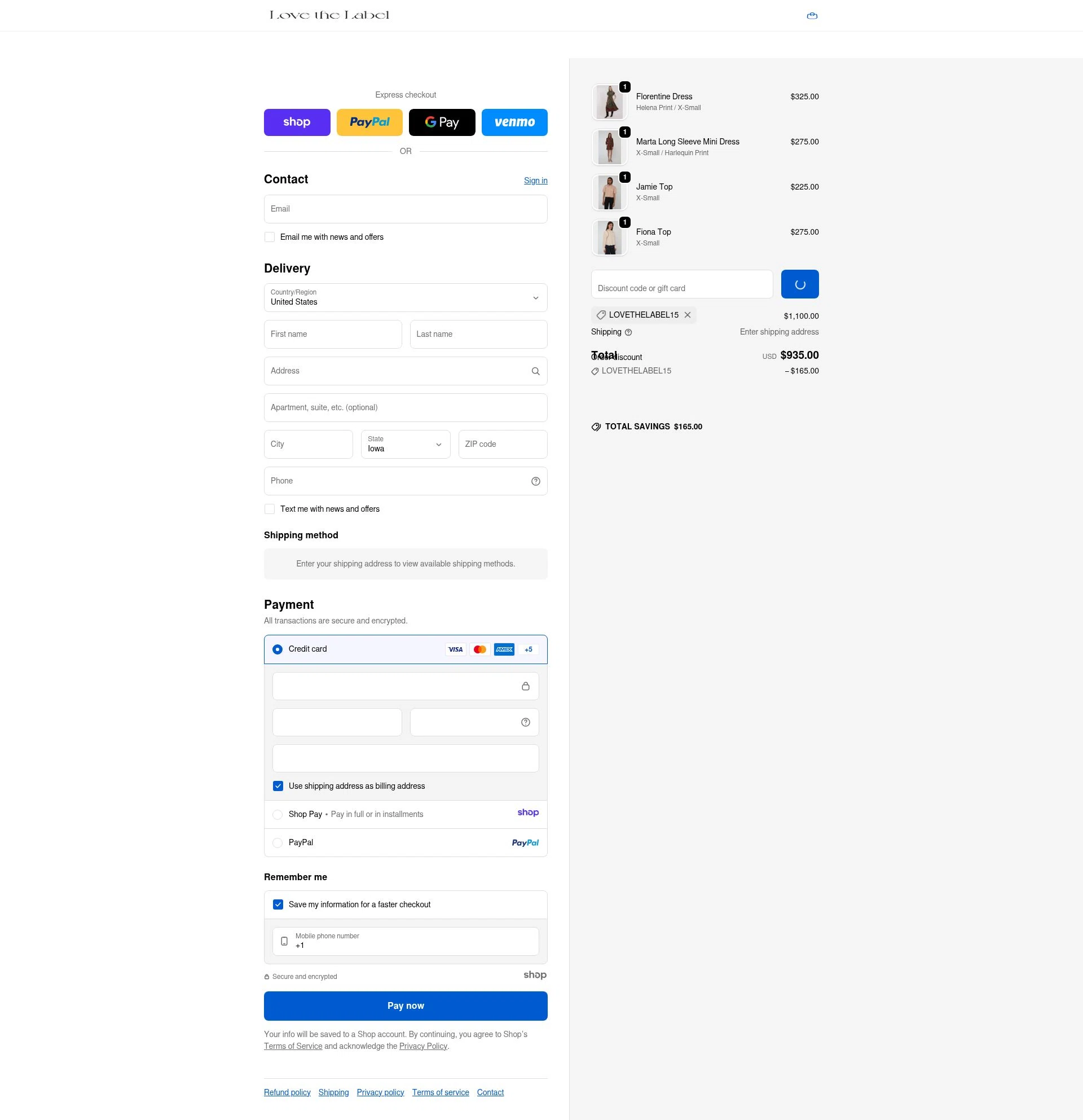 LOVE THE LABEL checkout page showing LOVE THE LABEL discount code box | Screenshot taken by SimplyCodes community member on Dec 31, 2025