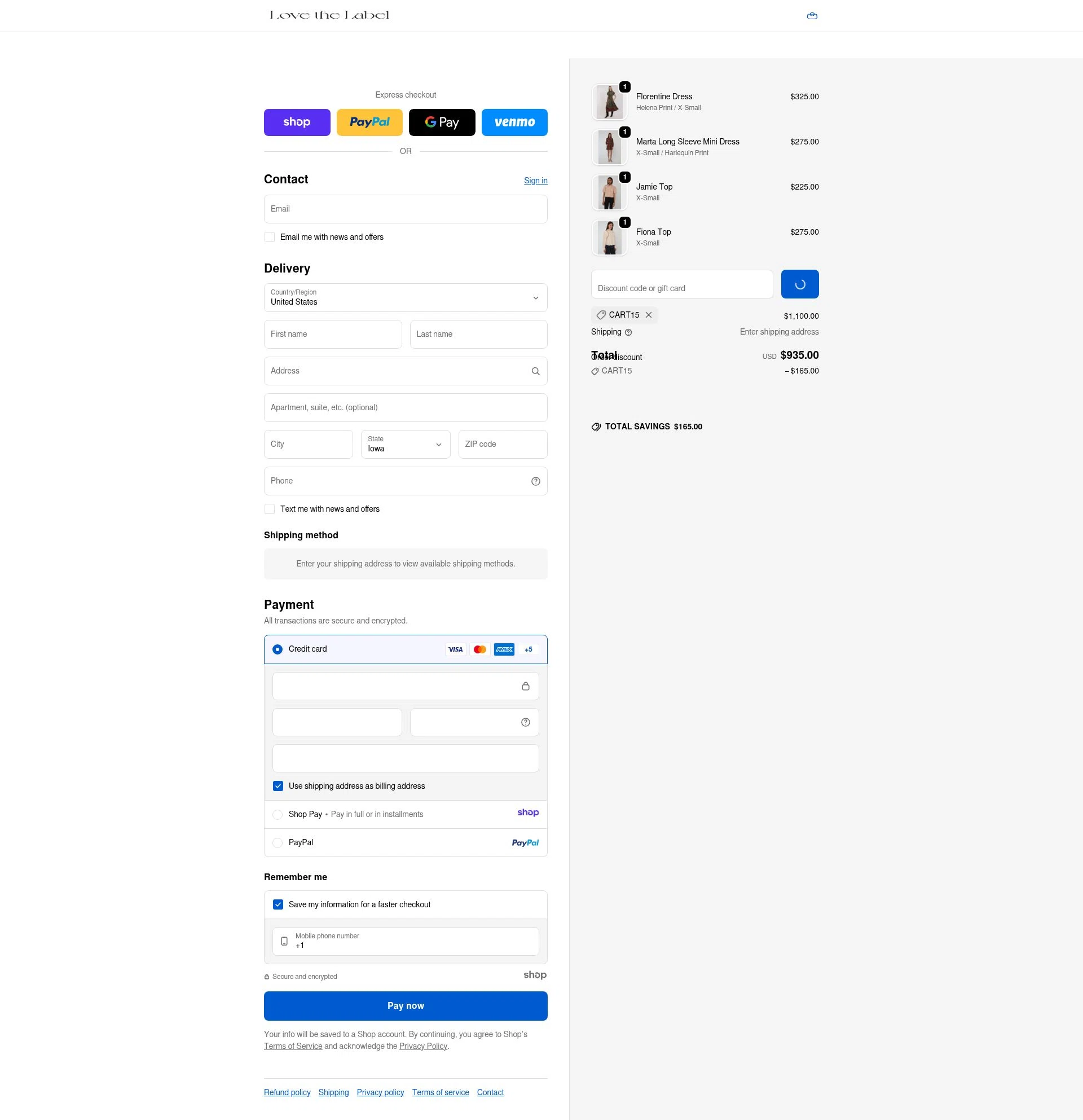 LOVE THE LABEL checkout page showing LOVE THE LABEL discount code box | Screenshot taken by SimplyCodes community member on Dec 31, 2025