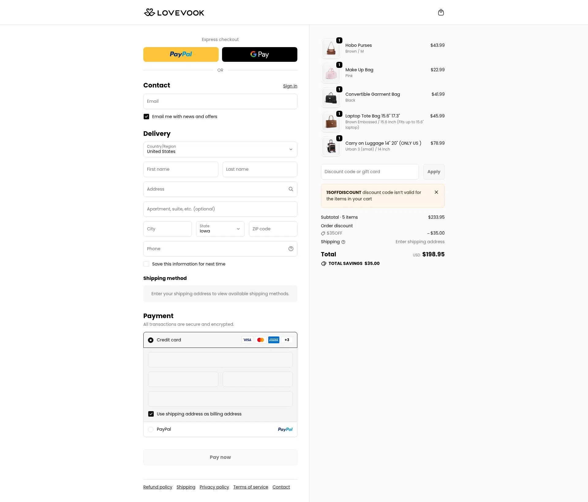 LOVEVOOK checkout page showing LOVEVOOK promo code box | Screenshot taken by SimplyCodes community member on Feb 24, 2026