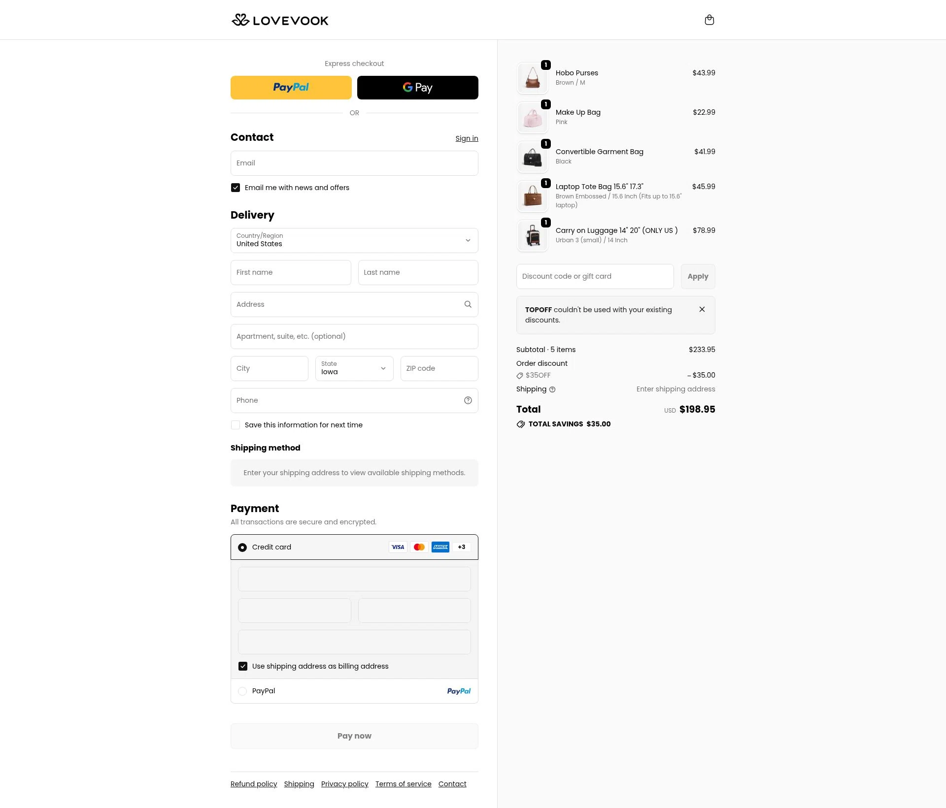 LOVEVOOK checkout page showing LOVEVOOK promo code box | Screenshot taken by SimplyCodes community member on Feb 24, 2026