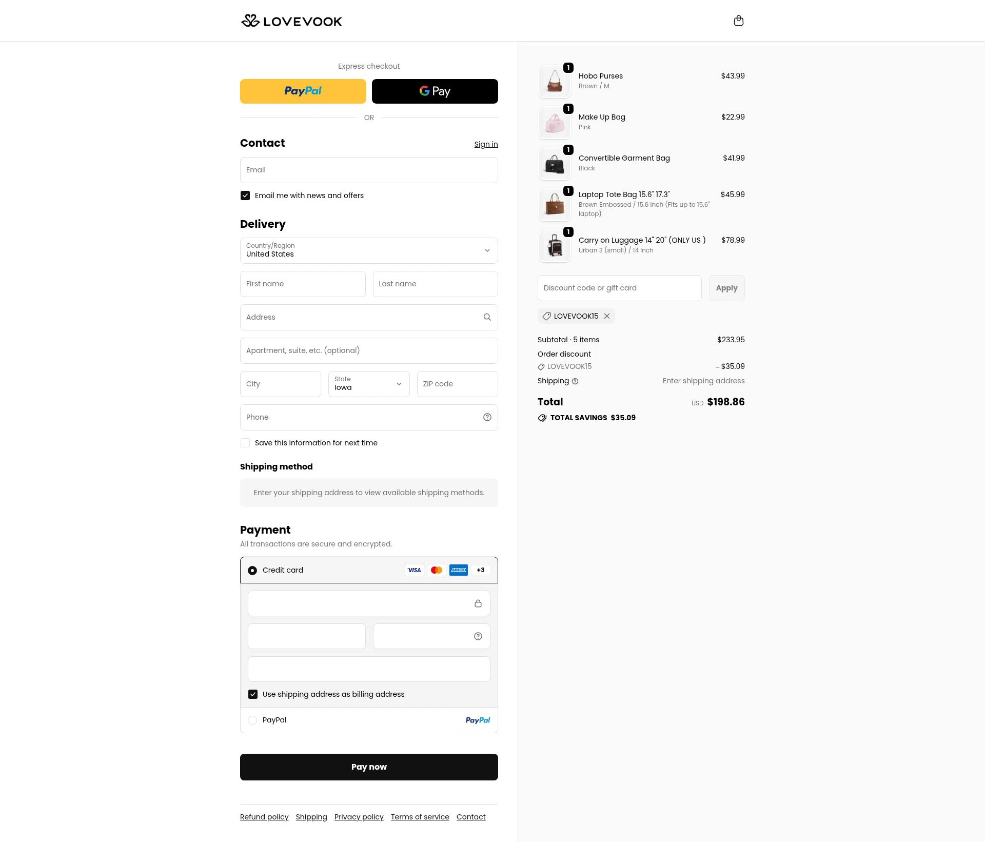 LOVEVOOK checkout page showing LOVEVOOK promo code box | Screenshot taken by SimplyCodes community member on Feb 22, 2026