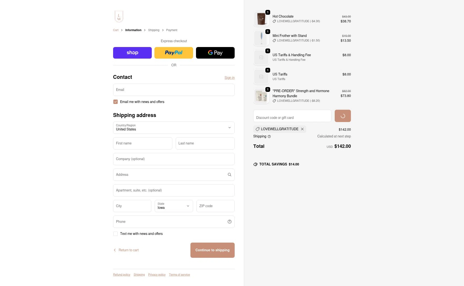 Lovewell checkout page showing Lovewell discount code box | Screenshot taken by SimplyCodes community member on Feb 9, 2026