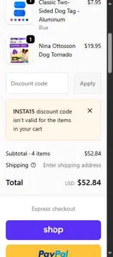 INSTA15 coupon verification screenshot
