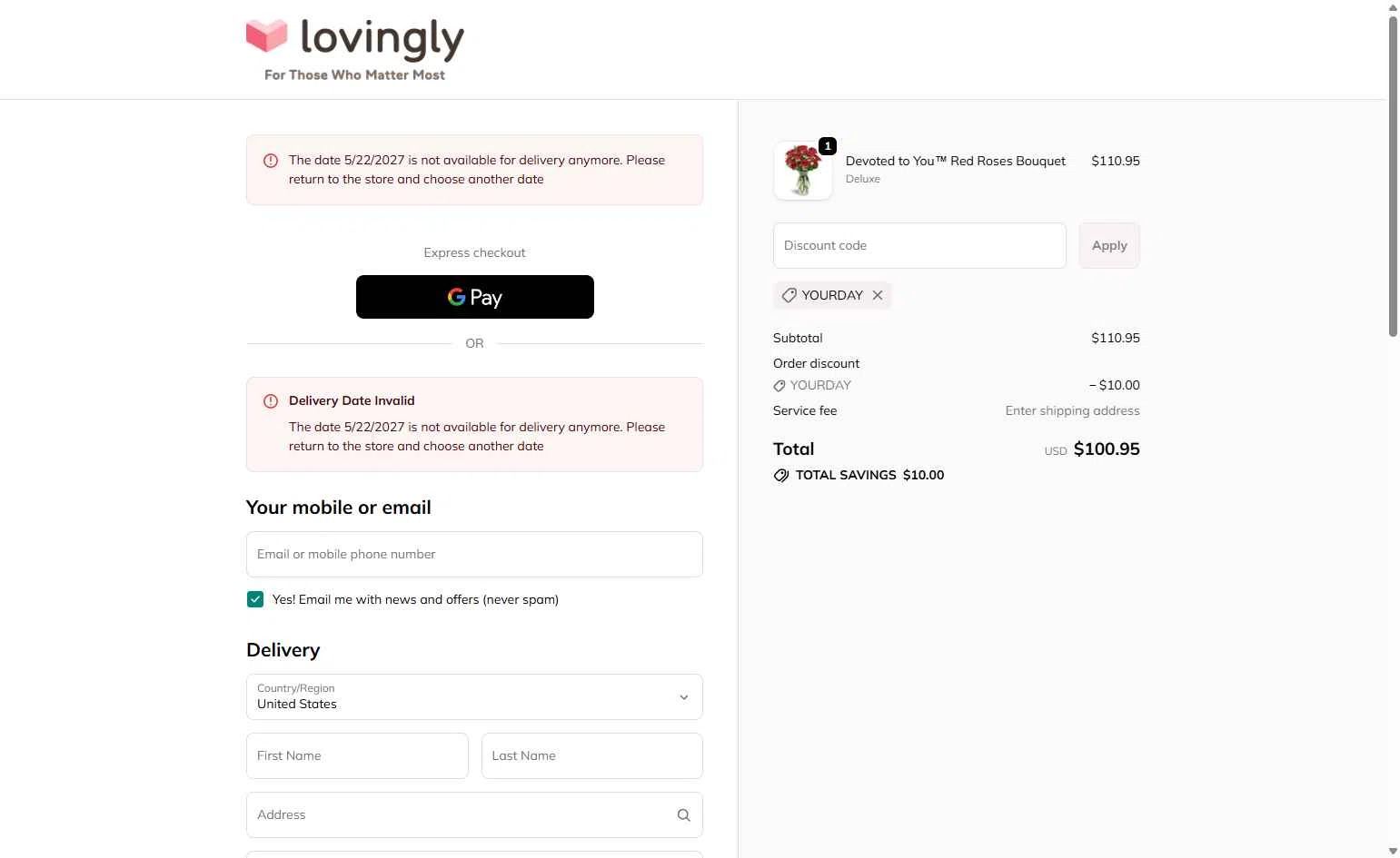 Lovingly checkout page showing Lovingly promo code box | Screenshot taken by SimplyCodes community member on Feb 10, 2026