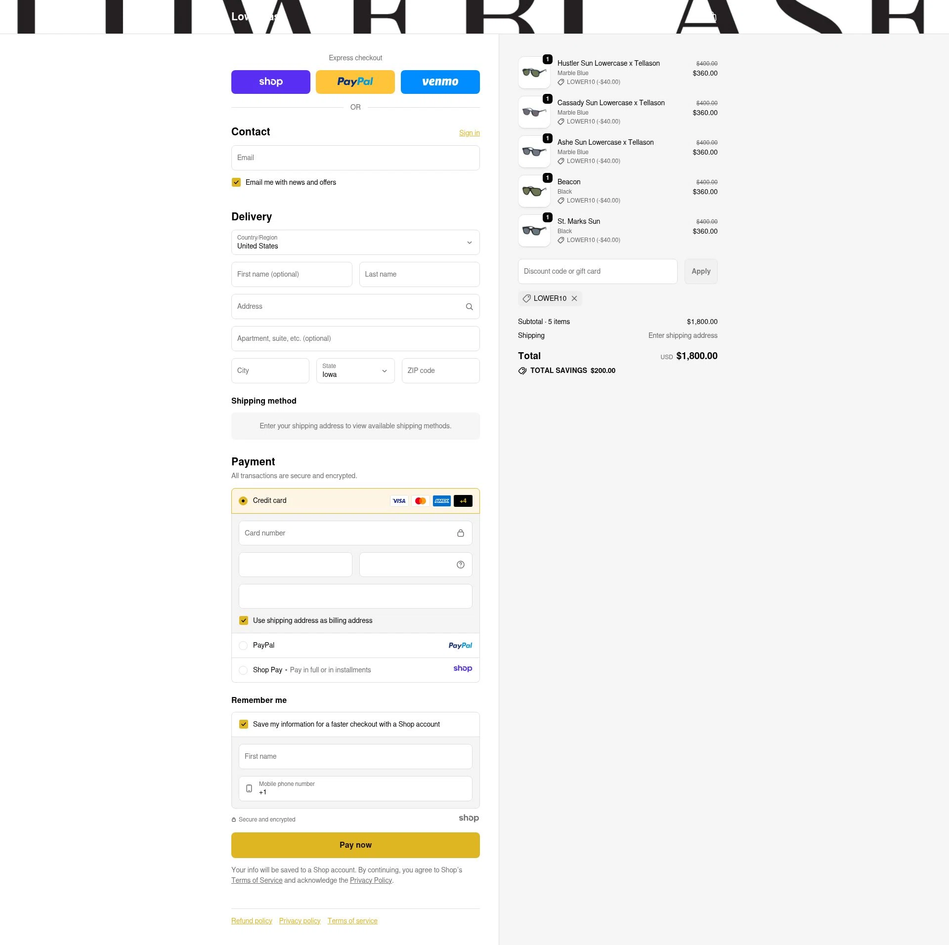 Lowercase checkout page showing Lowercase promo code box | Screenshot taken by SimplyCodes community member on Nov 27, 2025