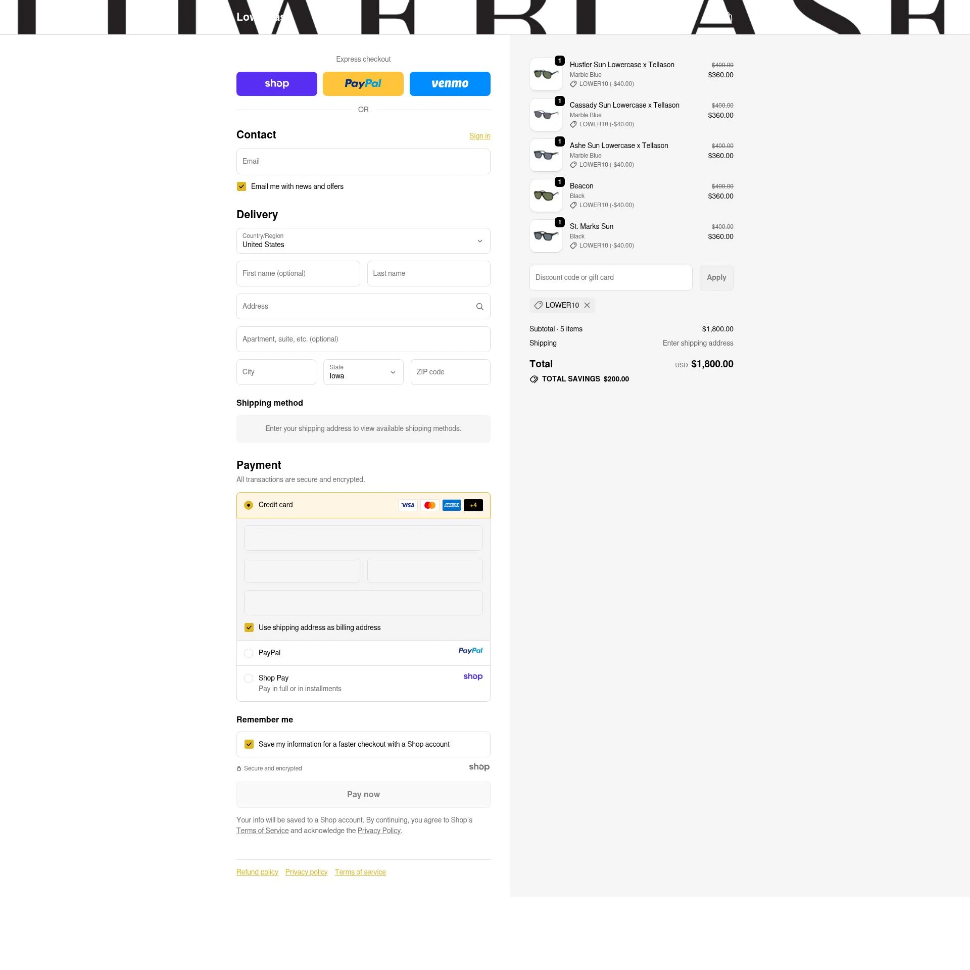 Lowercase checkout page showing Lowercase promo code box | Screenshot taken by SimplyCodes community member on Oct 25, 2025