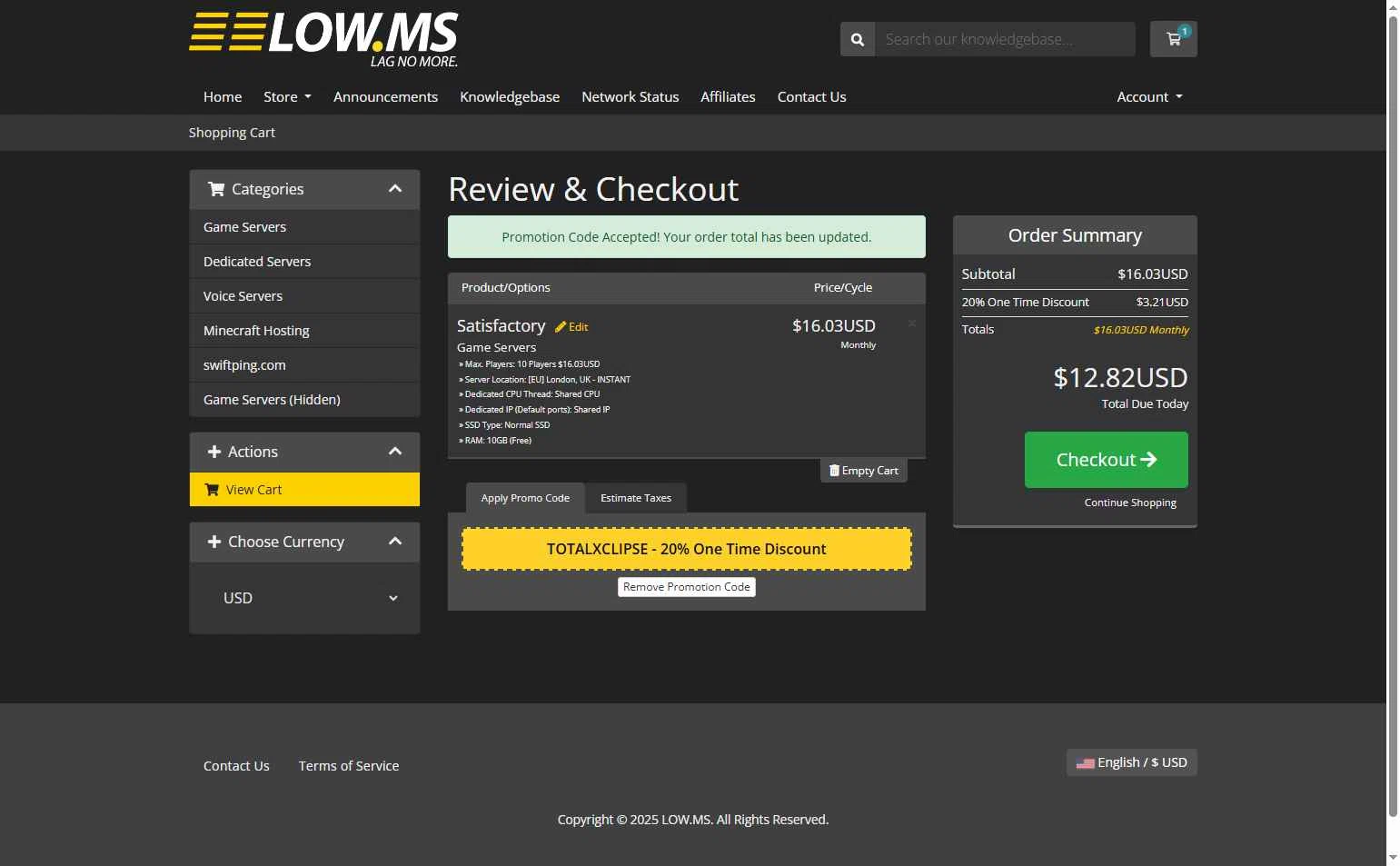 LOW.MS checkout page showing LOW.MS promo code box | Screenshot taken by SimplyCodes community member on Aug 25, 2025