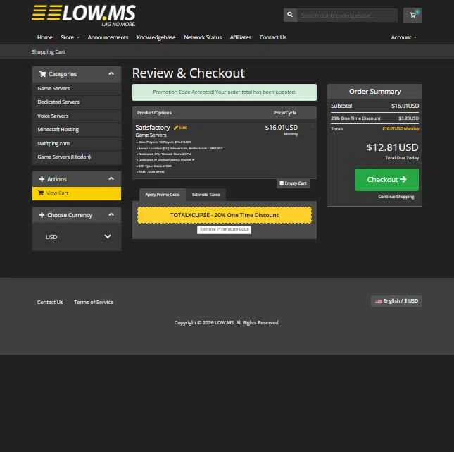 LOW.MS checkout page showing LOW.MS promo code box | Screenshot taken by SimplyCodes community member on Jan 17, 2026