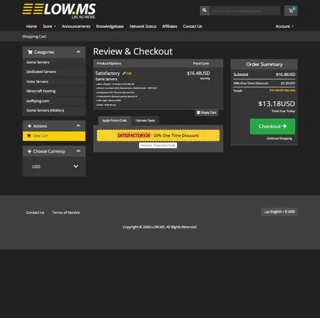 LOW.MS checkout page showing LOW.MS promo code box | Screenshot taken by SimplyCodes community member on Jan 29, 2026