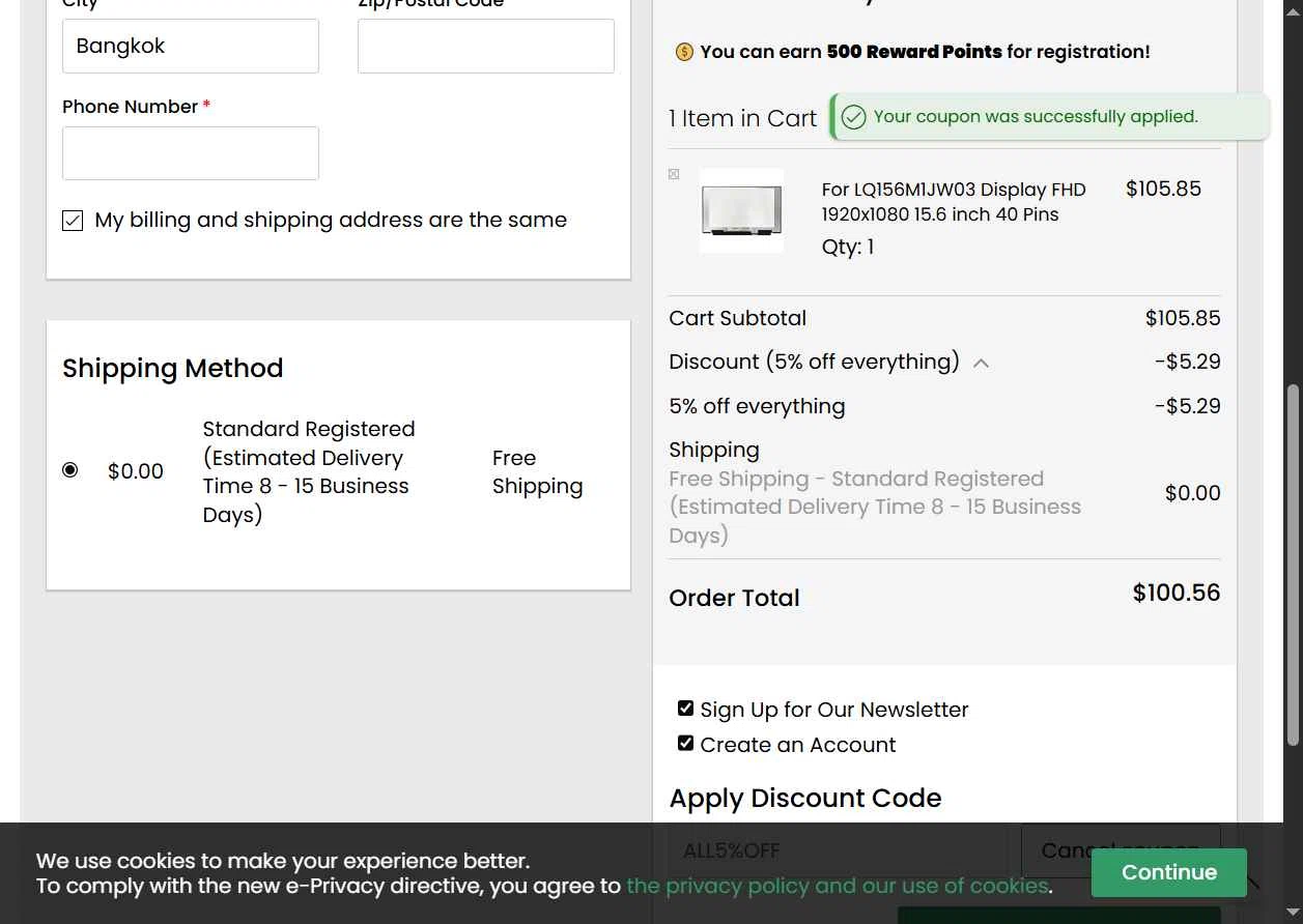 LPScreen checkout page showing LPScreen promo code box | Screenshot taken by SimplyCodes community member on Oct 1, 2025