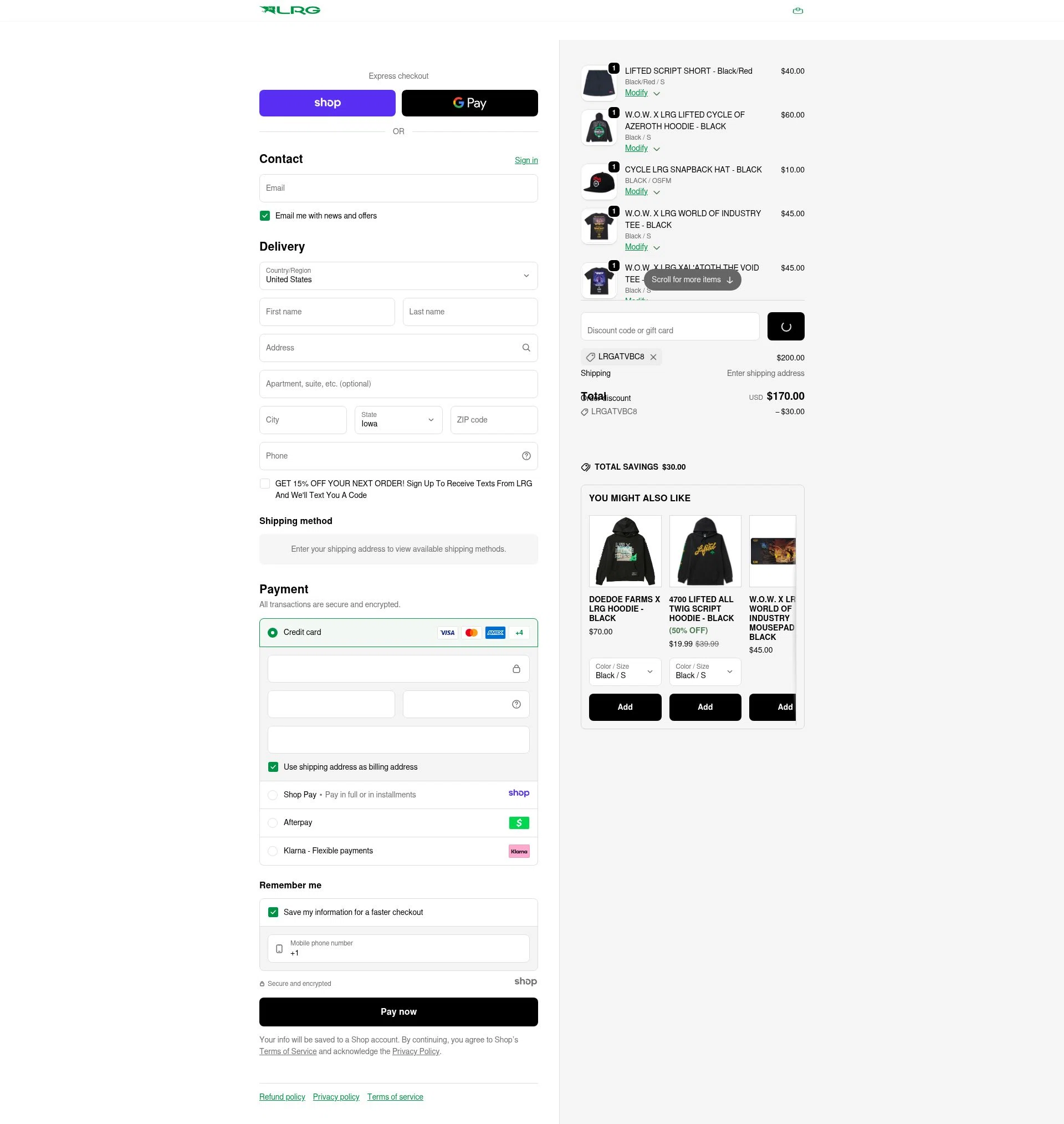 LRG Clothing checkout page showing LRG Clothing discount code box | Screenshot taken by SimplyCodes community member on Dec 17, 2025