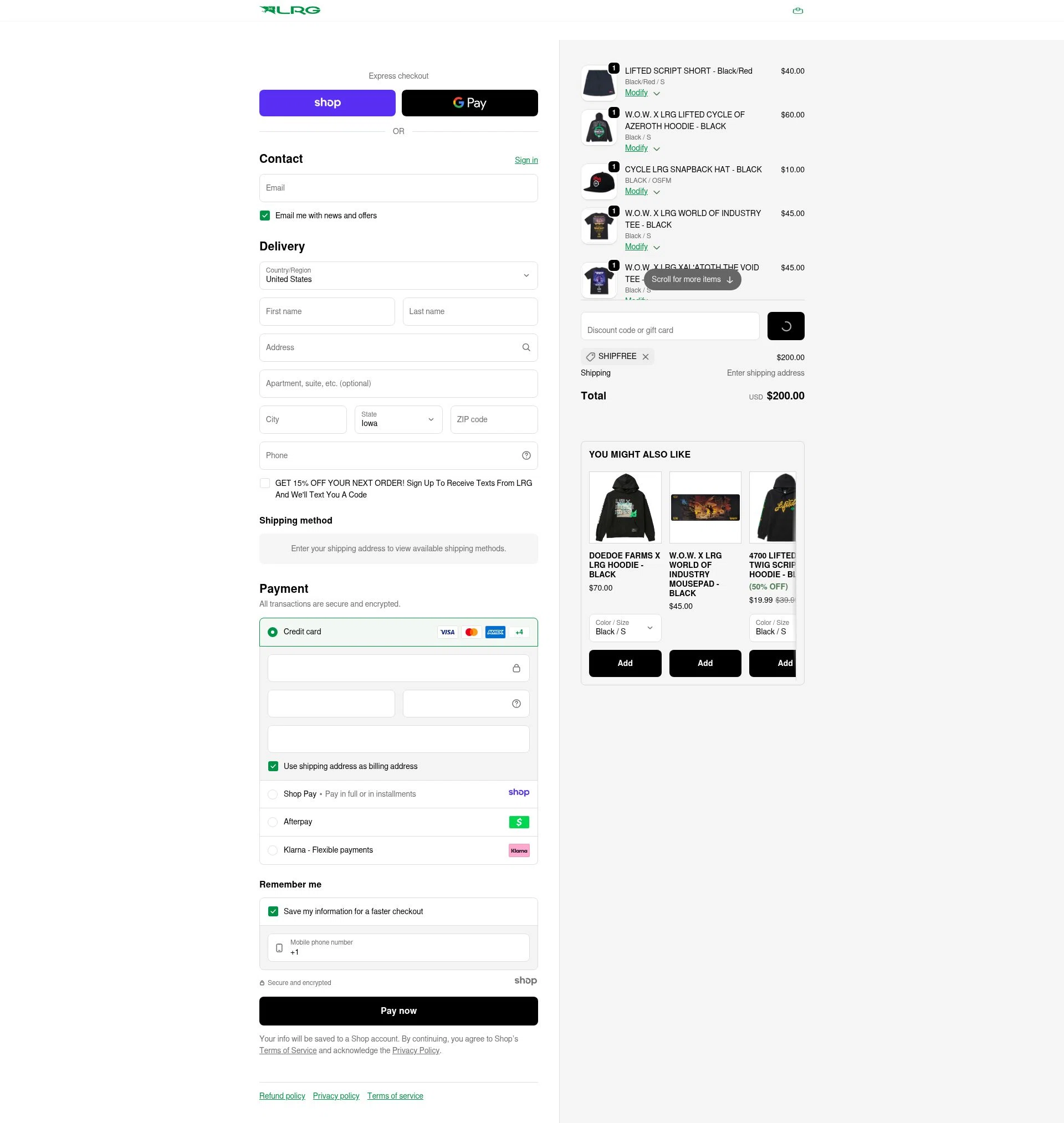 LRG Clothing checkout page showing LRG Clothing discount code box | Screenshot taken by SimplyCodes community member on Dec 23, 2025