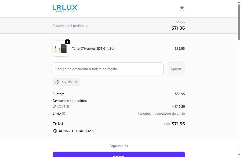 Lrlux.com checkout page showing Lrlux.com promo code box | Screenshot taken by SimplyCodes community member on Jan 31, 2026