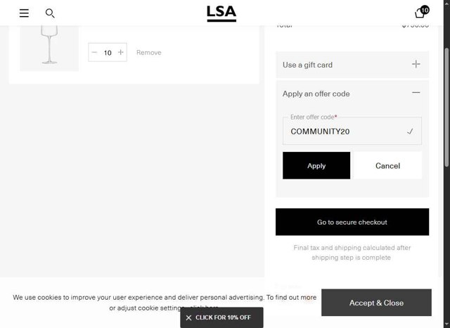LSA International checkout page showing LSA International promo code box | Screenshot taken by SimplyCodes community member on Sep 6, 2025