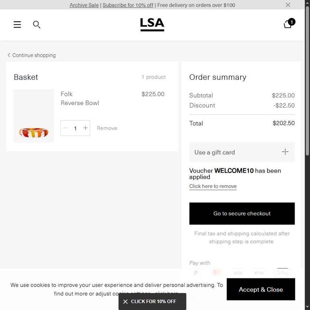 LSA International checkout page showing LSA International promo code box | Screenshot taken by SimplyCodes community member on Aug 7, 2025