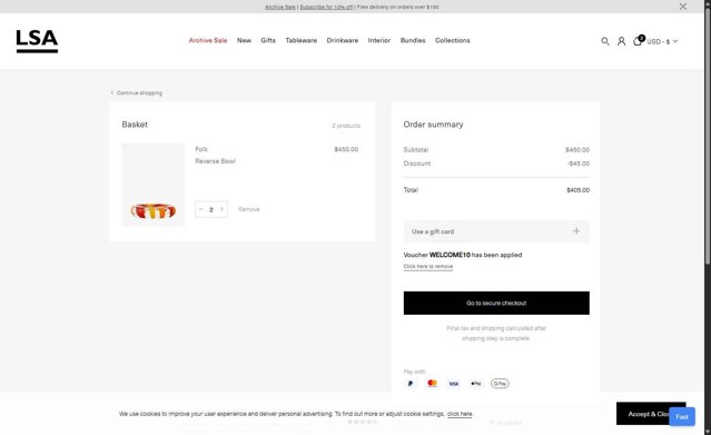 LSA International checkout page showing LSA International promo code box | Screenshot taken by SimplyCodes community member on Jul 9, 2025