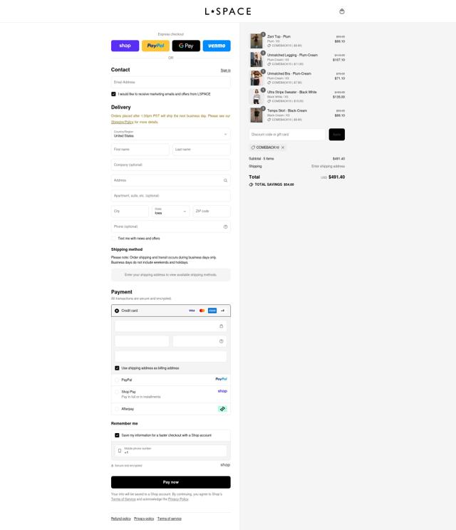 L*Space checkout page showing L*Space coupon code box | Screenshot taken by SimplyCodes community member on Sep 12, 2025
