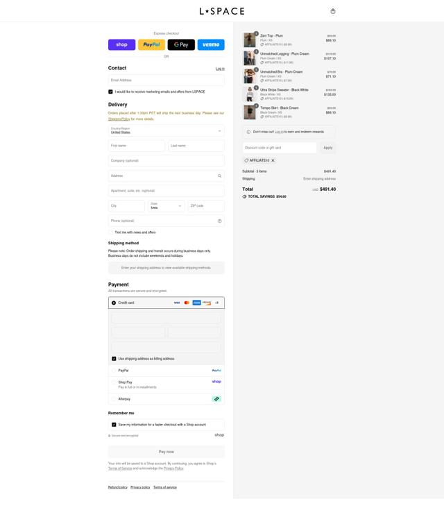 L*Space checkout page showing L*Space coupon code box | Screenshot taken by SimplyCodes community member on Sep 8, 2025