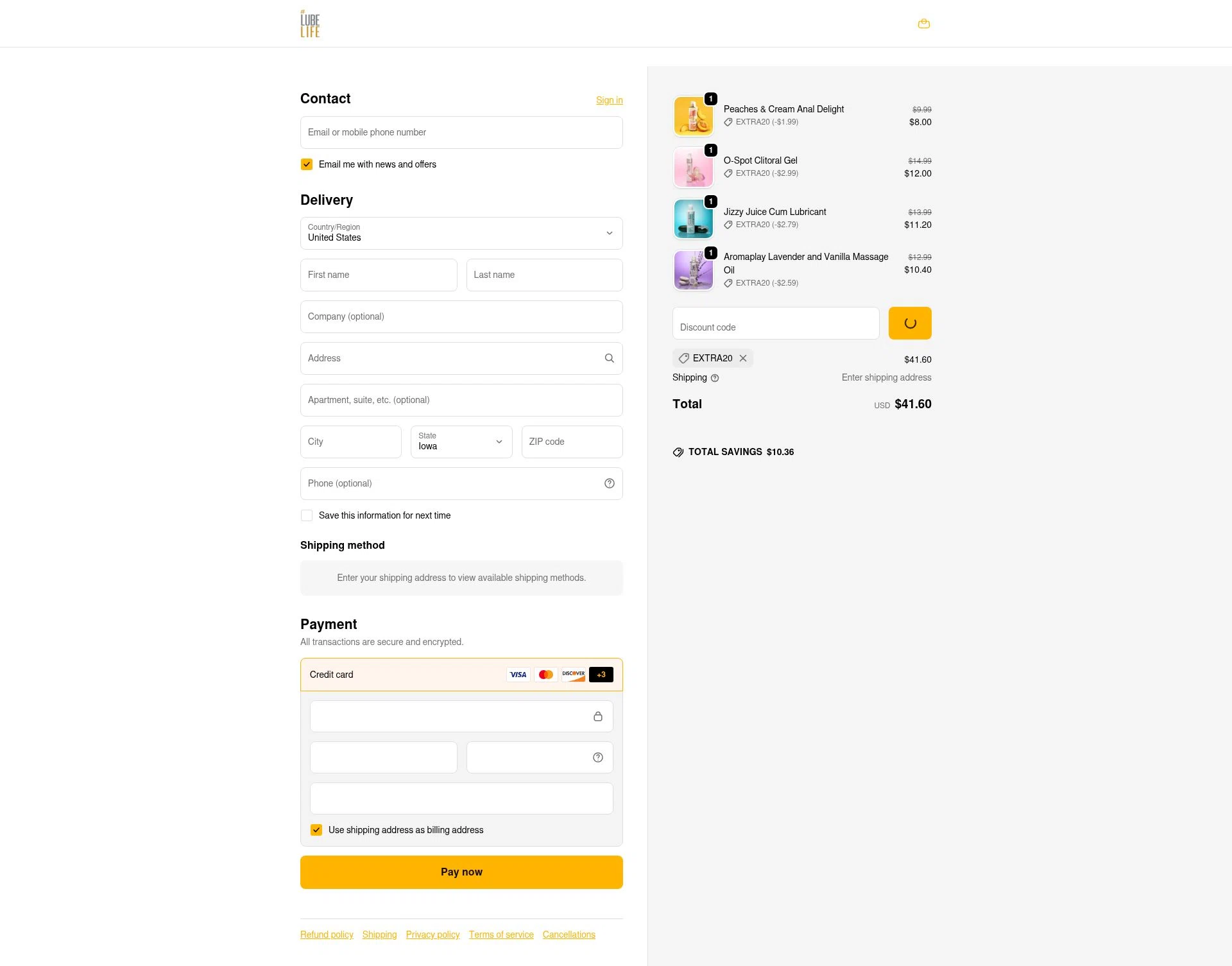 Lubelife checkout page showing Lubelife promo code box | Screenshot taken by SimplyCodes community member on Dec 17, 2025