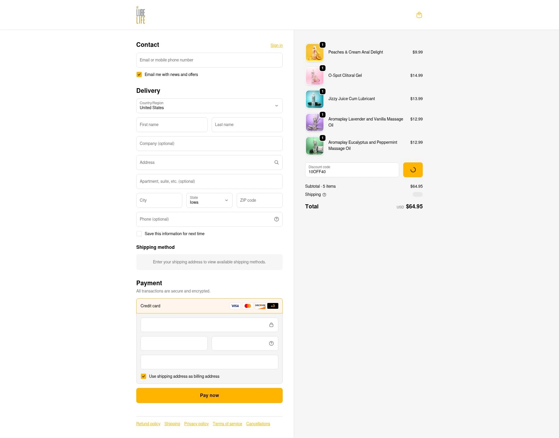 Lubelife checkout page showing Lubelife promo code box | Screenshot taken by SimplyCodes community member on Dec 23, 2025