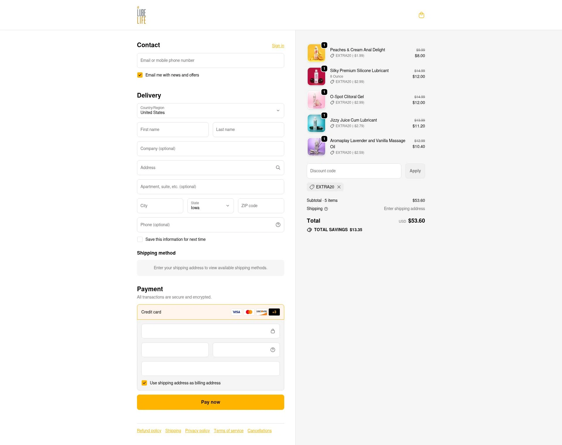 Lubelife checkout page showing Lubelife promo code box | Screenshot taken by SimplyCodes community member on Dec 11, 2025