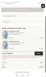 WELCOME2217 coupon verification screenshot