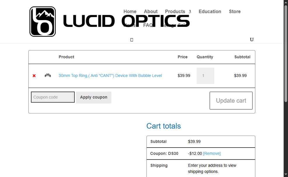 Lucid Optics checkout page showing Lucid Optics promo code box | Screenshot taken by SimplyCodes community member on Jul 14, 2025