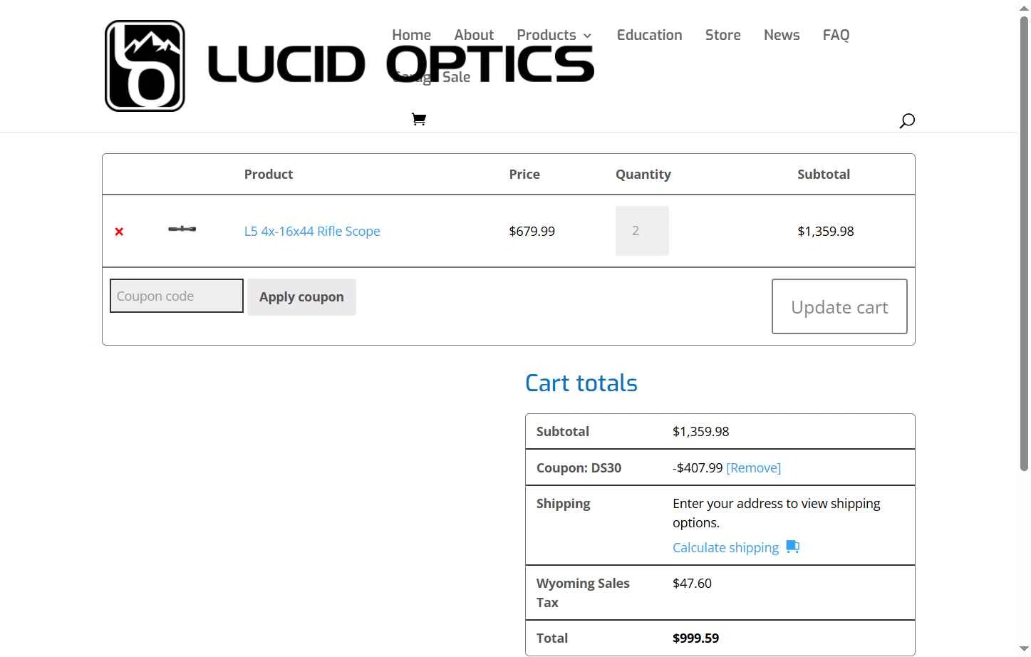 Lucid Optics checkout page showing Lucid Optics promo code box | Screenshot taken by SimplyCodes community member on Jul 14, 2025