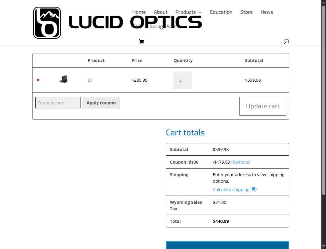 Lucid Optics checkout page showing Lucid Optics promo code box | Screenshot taken by SimplyCodes community member on Nov 7, 2025