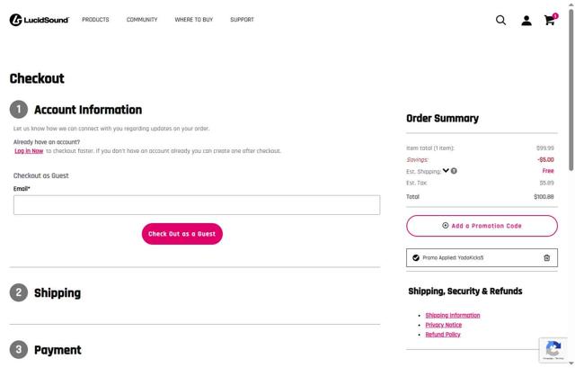 LucidSound checkout page showing LucidSound promo code box | Screenshot taken by SimplyCodes community member on Jul 11, 2025