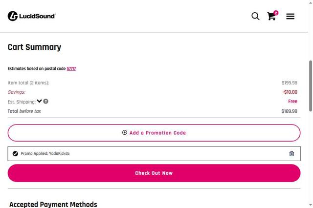 LucidSound checkout page showing LucidSound promo code box | Screenshot taken by SimplyCodes community member on Sep 7, 2025