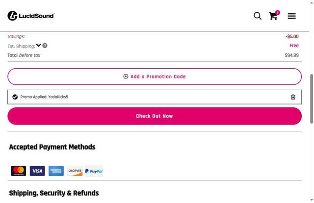 LucidSound checkout page showing LucidSound promo code box | Screenshot taken by SimplyCodes community member on Jul 11, 2025