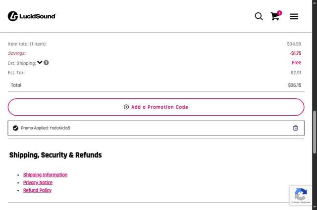 LucidSound checkout page showing LucidSound promo code box | Screenshot taken by SimplyCodes community member on Jul 11, 2025