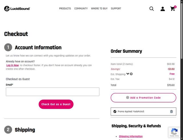 LucidSound checkout page showing LucidSound promo code box | Screenshot taken by SimplyCodes community member on Jul 11, 2025