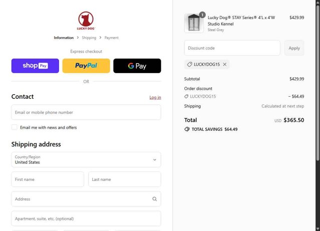 Lucky Dog checkout page showing Lucky Dog discount code box | Screenshot taken by SimplyCodes community member on Aug 28, 2025